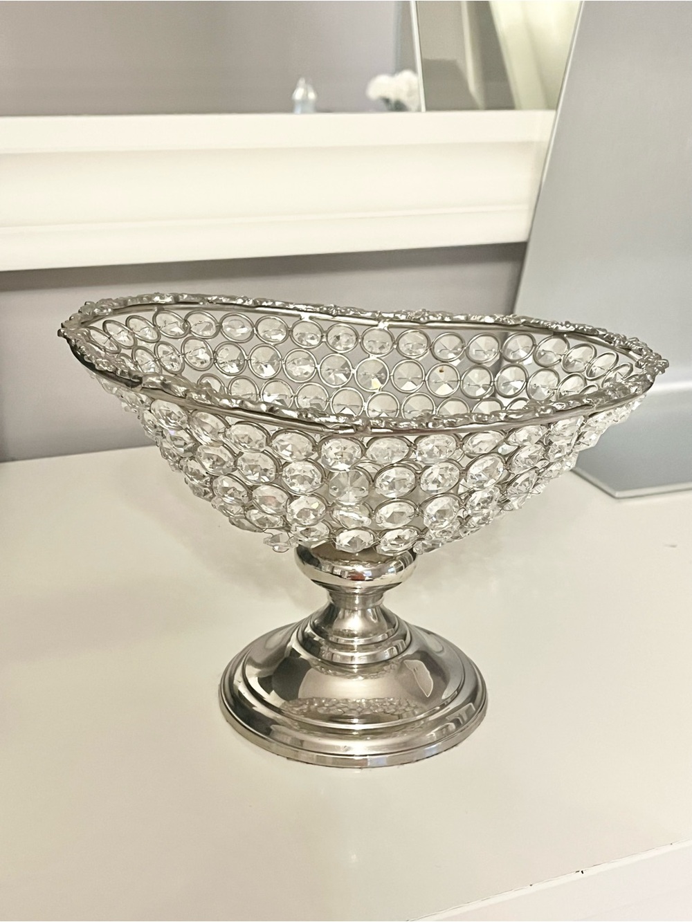 Crystal Accent Pedestal Bowl - Silver